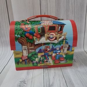 Spiderman & Friends Domed Tin Lunch Box 2003 Marvel Hulk Captain America